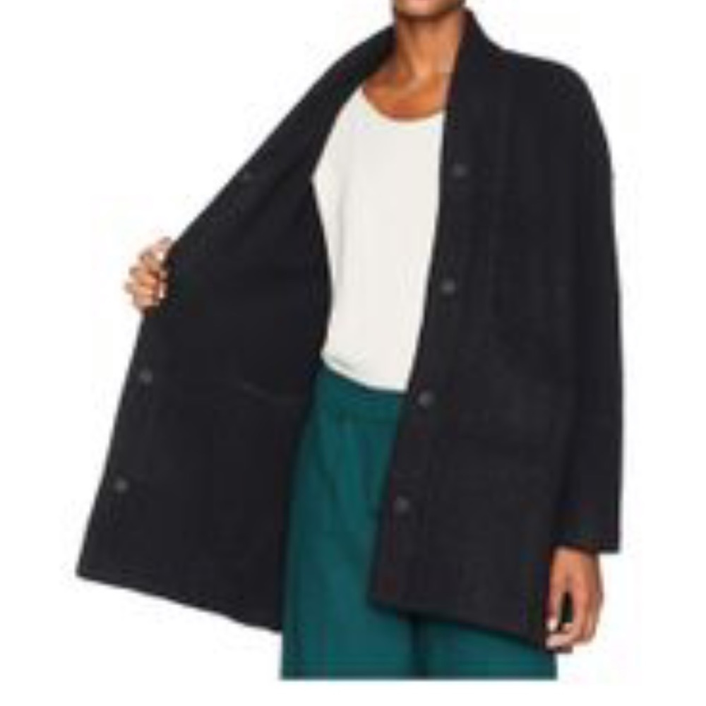 Eileen Fisher Boucle Wool Tweed Black jacket sz XLarge